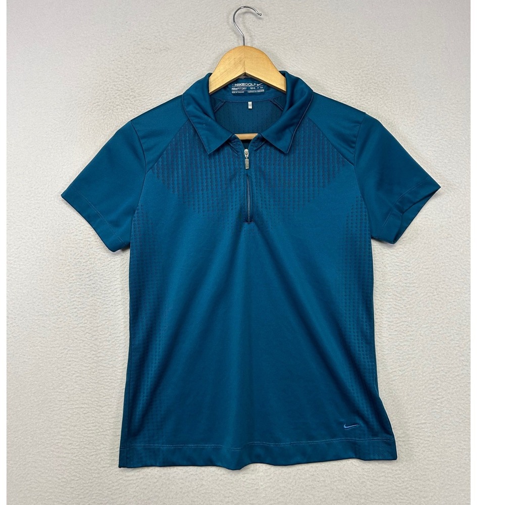Athletic Nike Golf Women Small Teal Blue 1/4 Zip Short Sleeve Polo Shirt Sporty
